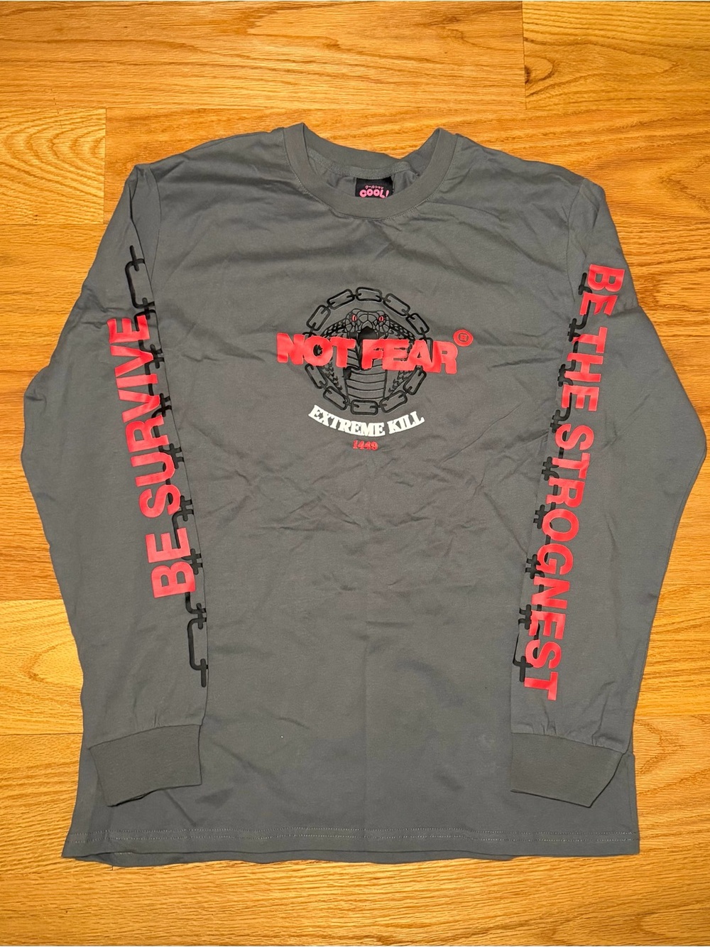 COOL! Not Fear Extreme Kill Graphic Print Long Sleeve T-Shirt Grey Size M